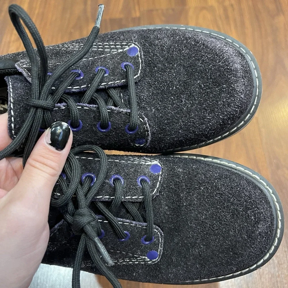 Y2K Suede Leather Arizona Platform Chunky Oxford Boots Women's 8 Black Purple‎
